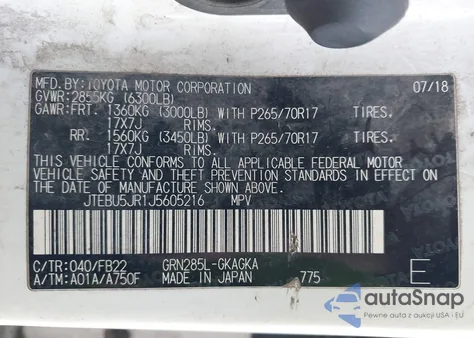 2018 Toyota 4Runner Sr5 from USA, damaged, VIN JTEBU5JR1J5605216